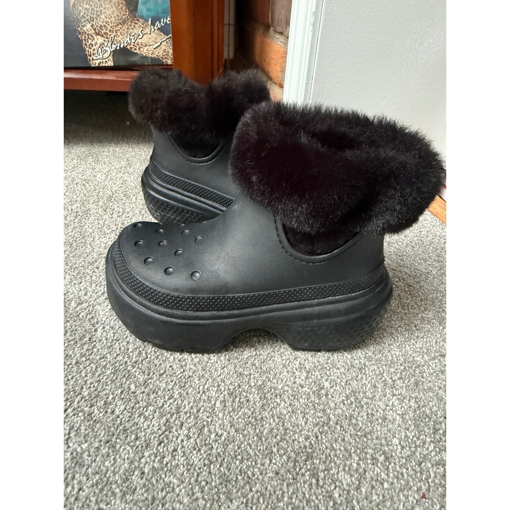 Crocs Classic Neo Puff Luxe Boot Black Faux Fur Platform Ankle Boots Womens 6